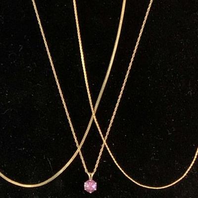Pr157v 14 k gold chains purple stone pendant