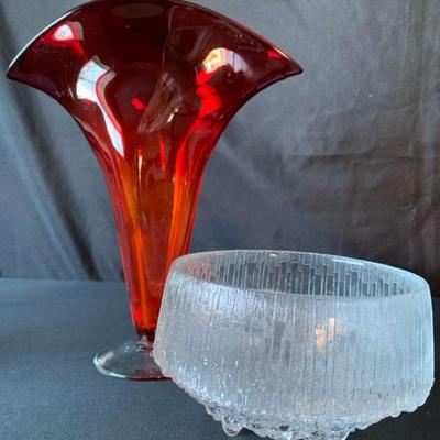 Pr124v iitala ultima finnish thule ice bowl and blenko vase