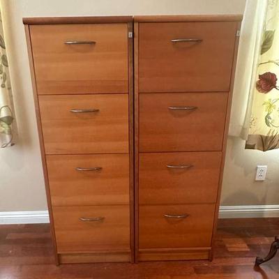 Pr215 two wooden filing cabinets