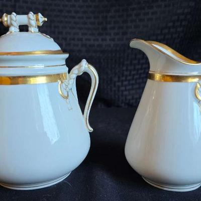Pr121v antique haviland limoges porcelain sugar bowl and creamer