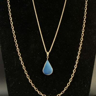 Pr160v 14 k gold chains blue stone pendant