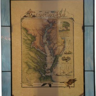 Original Stained Glass Chesapeake Bay Map Art Piece by Ann Sader - 1987 (23.5” x 29”)