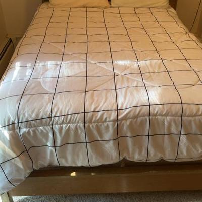 Gently Used Grid Pattern Bed and Bedding Set