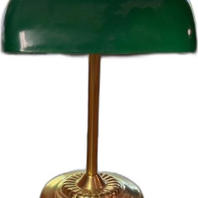 Vintage Banker's Desk Lamp - Green Shade with Brass Base