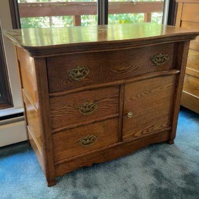 Antique Oak Dresser with Drawers & Cabinet (18” x 36” x 26.5”)