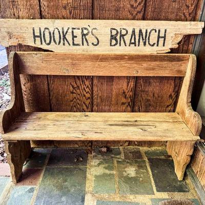 Hooker's Branch Wooden Sign (48”) and Handmade Bence