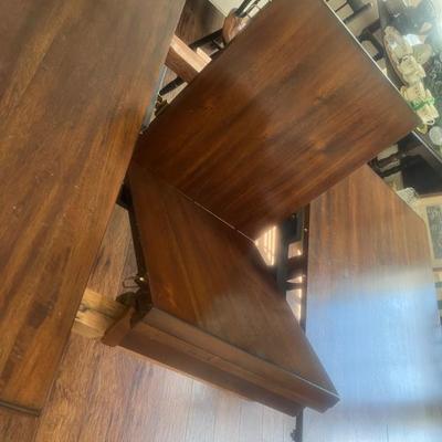 $150 Gorgeous wood dining table with hide-away leaf; approx. 30" x 78" (extended) x 42" (leaf is 18") 