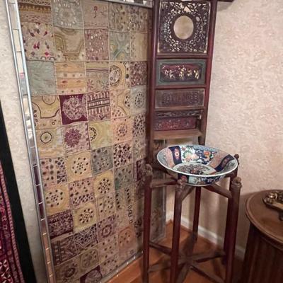 Sale Photo Thumbnail #35: Framed tapestry & carved stand 