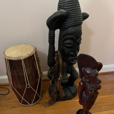 Sale Photo Thumbnail #70: African drum and carved figures 
