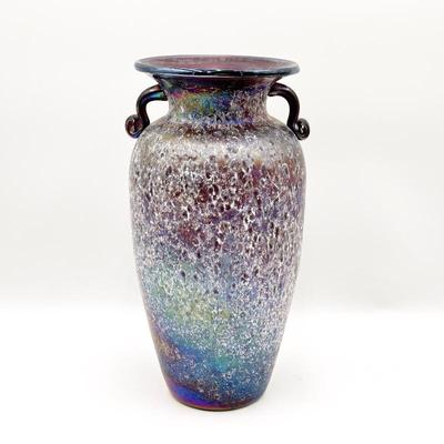 Sale Photo Thumbnail #167: Loetz Style Iridescent Glass Vase with Applied Handles