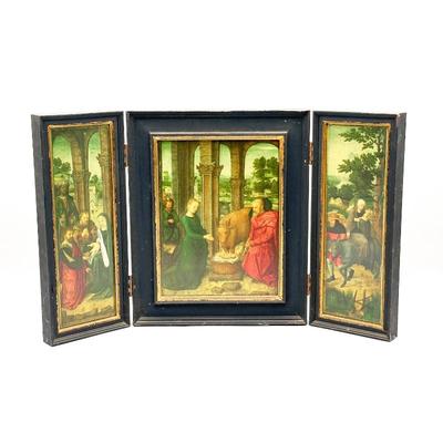 Sale Photo Thumbnail #155: Reproduction Triptych Artwork of "The Life of the Virgin"