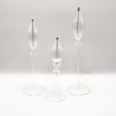 Sale Photo Thumbnail #204: Set of 3 Firelight Glass “Waterlily” Stem Oil Lamps