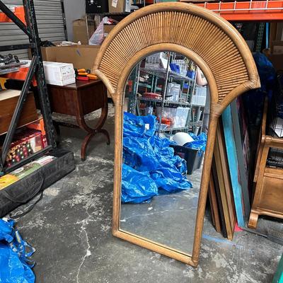 Sale Photo Thumbnail #194: 1970s La Barge Bamboo Rattan Fan Wall Mirror