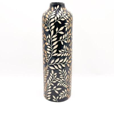 Sale Photo Thumbnail #63: Ceramic Vase with Black and White Leaf Pattern