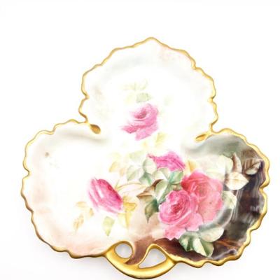 Sale Photo Thumbnail #128: Antique PH Leonard Porcelain Clover Dish w/ Roses