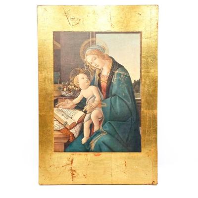 Sale Photo Thumbnail #188: Botticelli’s Virgin and Child “Madonna of the Book” Gilded Wood Icon