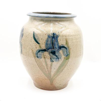 Sale Photo Thumbnail #43: Hand-Painted Earthenware Pottery Vase with Iris Motif