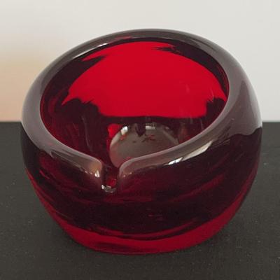 Viking Ruby Red Glass Orb Sphere Ash Tray