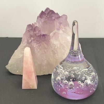 Amethyst Candle Holder, Art Glass Tear Drop Paperweight & More