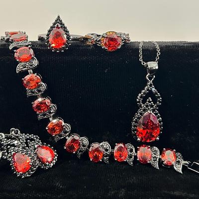 Red Orange CZ Jewelry Set