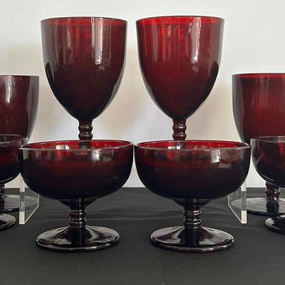 Anchor Hocking Monarch Royal Ruby Water Goblets & Champagne Glasses 