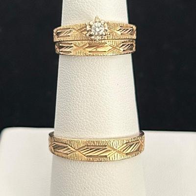 14K Gold Diamond Ring Wedding Set & Wedding Band