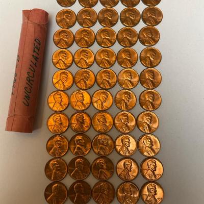 1968-D Lincoln Pennies Roll -labeled “Uncirculated” #2