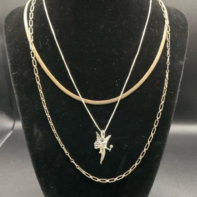 Sterling Necklace Trio With Fairy Pendant