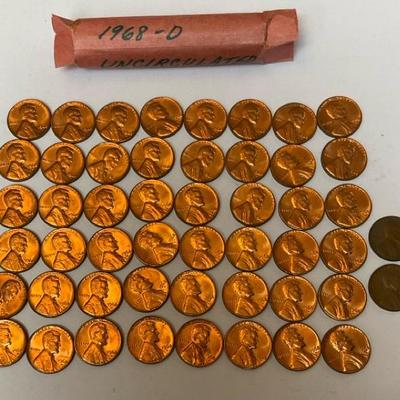 Lincoln Pennies 1968-D Labeled “uncirculated “ Roll #3