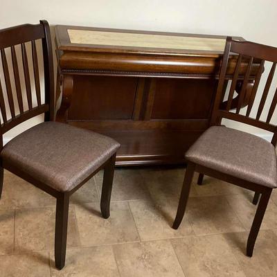 Wood Accent Table with Marble Top and Two Chairs