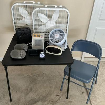 Box Fans, Card Table and Electronics Lot