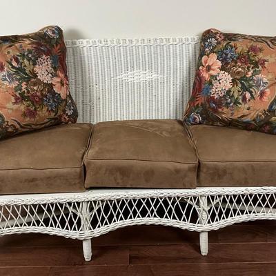 White Wicker Loveseat with Cushions