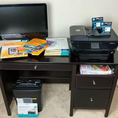 Home Office Desk with Electronics and Supplies