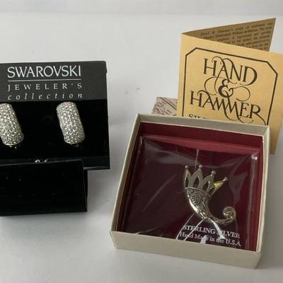 Swarovski Clip Earrings And Hand & Hammer Posey Holder