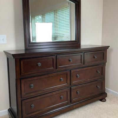 Elegant Dark Wood Dresser with Mirror