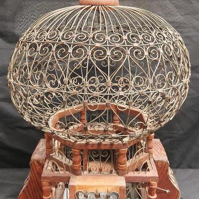 VINTAGE WOOD WIRE BIRD CAGE