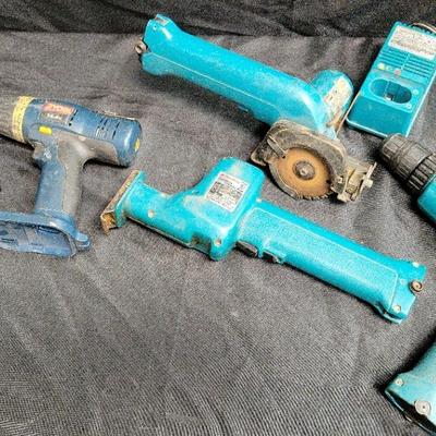 NICE ASSORTMENT OF CORDLESS TOOLS FROM RYOBI AND MAKITA