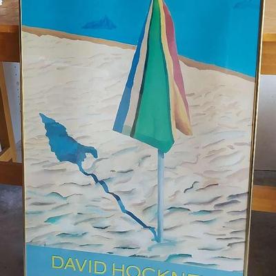 FRAMED DAVID HOCKNEY POSTER: A RETROSPECTIVE FEATURING "BEACH UMBRELLA" 
