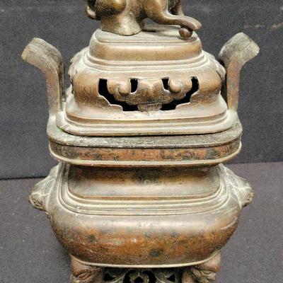 CHINESE BRONZE FOO DOG INCENSE BURNER