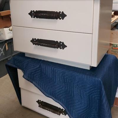SET OF LARGE CHUNKY WHITE AND METAL NIGHTSTANDS
