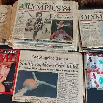 1980s & 1990s NEWSPAPERS, TIMES MAGAZINES, & BANNER OLYMPIC FLAGS