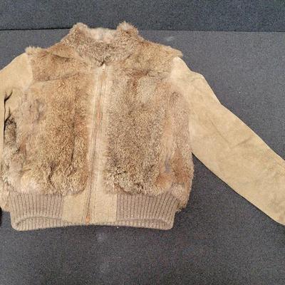 VINTAGE LEATHER AND RABBIT FUR COAT-SMALL