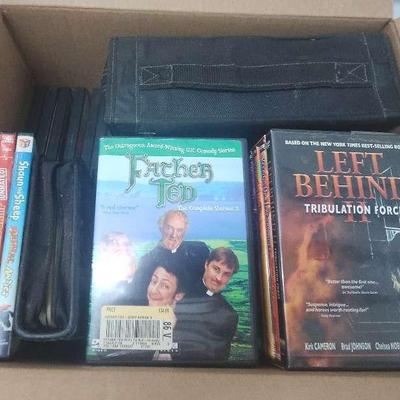 BOX FILLED WITH DVDS AND CDS