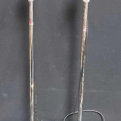 TWO SONODYNE DYNAMIC MICROPHONES WITH STANDS AND TWO PODIUM MICROPHONE STANDS