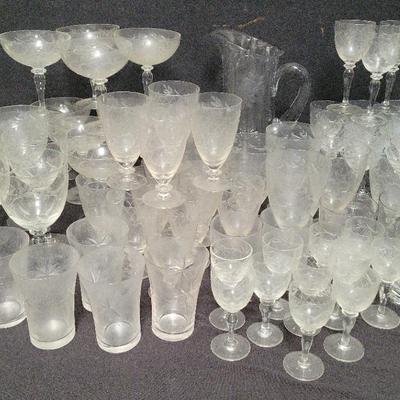 ELEGANT VINTAGE ETCHED GLASSWARE 