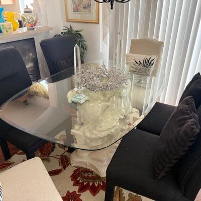 Sale Photo Thumbnail #44: Glass Top 4 Dolphin base Dining Table 