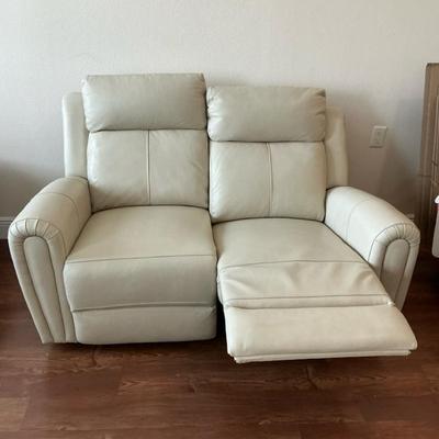 Dual Reclining Leather Loveseat Bone Color