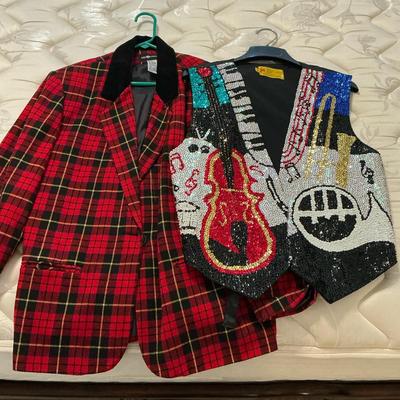 Sequin Musical Vest & Christmas Plaid Jacket 