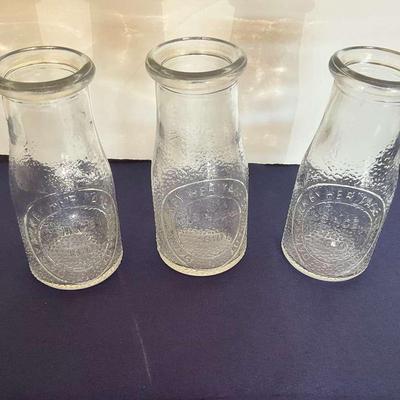 3 Small Dairy Milk Glass Bottles By Heritage Company 