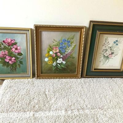 3 Framed & Signed Floral Pictures